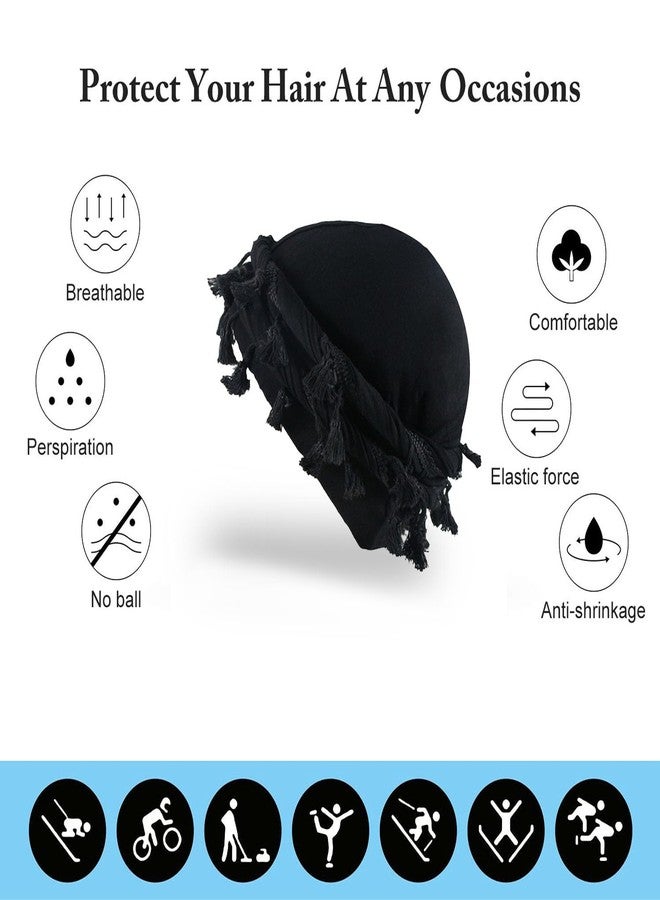 LUHOHI Turban Durag for Men Head Wraps Scarf Kings Crowning Satin Silk Lined Cap Head Pre Tied Pretied Turbines Halo Twist Turban Bonnets for Sleeping Locs Dread Headwraps Hair Hat Coverings, Black - Image 2